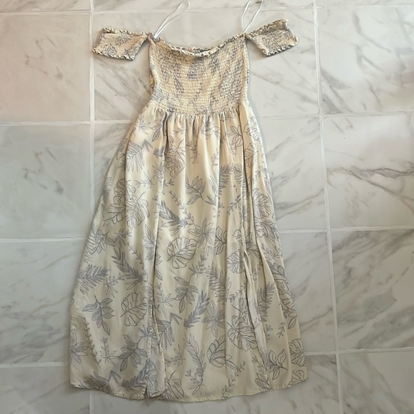 Off-The-Shoulder Smocked Midi Dress - Picture 1 of 7